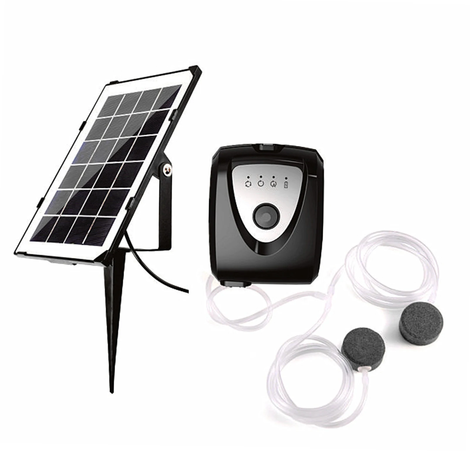 6V 3.5W Solar Air Pump Fish Tank Oxygenator with Dual Aquarium Pipe & Air Bubble Stone Outdoor Pond Oxygen Pump Aerator