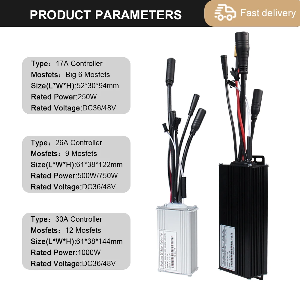 3 mode Controller  Ebike Sine Wave Waterproof Controlle 17A 26A 30A with Color S-100 Or H-100 Display