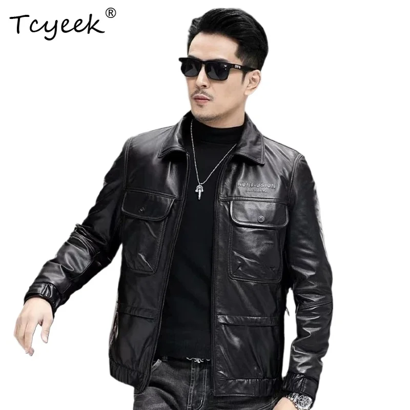 

Tcyeek Верхний слой из коровьей кожи Золотой норковый мех Внутренняя подкладка Осень-зима с лацканами Черная мужская куртка из натуральной кожи Chaqueta Cuero Hombre