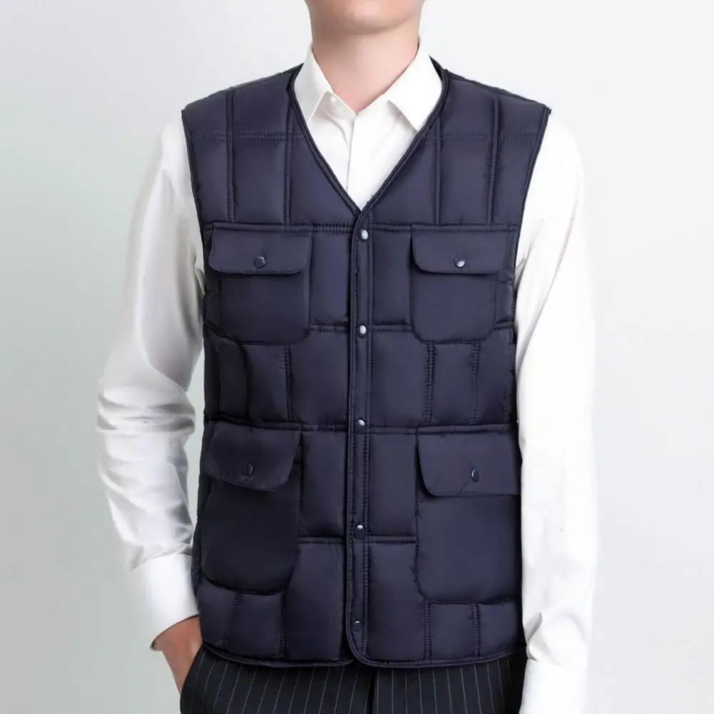 Men Snap-button Waistcoat Stylish Men's V-neck Waistcoat with Snap-button Design Slim Fit Cotton Vest Featuring Multiple for Men