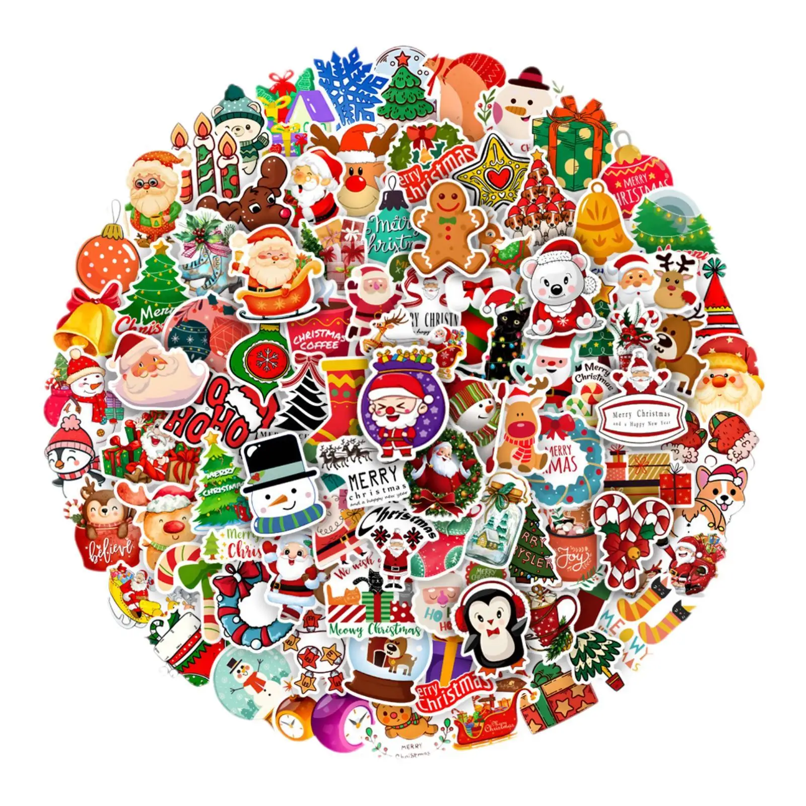 100 Pieces Christmas Holiday Stickers Scrapbook Stickers Decoration for Snowboard Greeting Card Water Bottles Laptop Gifts Tags