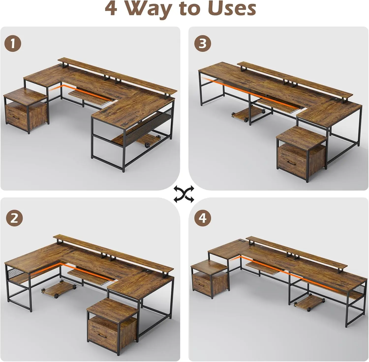 Sedeta u-förmiger Schreibtisch, reversibler l-förmiger Home-Office-Schreibtisch mit Akten schublade und Steckdose, 101.5 ''Computer-Zwei-Personen-Schreibtisch mit