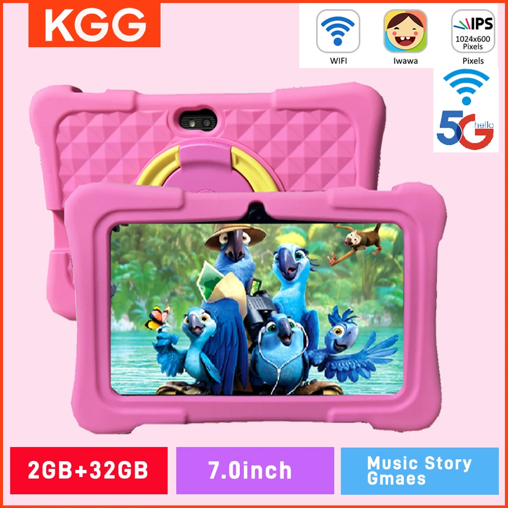 새로운 키즈 태블릿 7.0인치 32GB 안드로이드 태블릿 방수 케이스 5G 와이파이 구글 듀얼 카메라 학습 교육용 장난감 어린이 남아 여아 선물