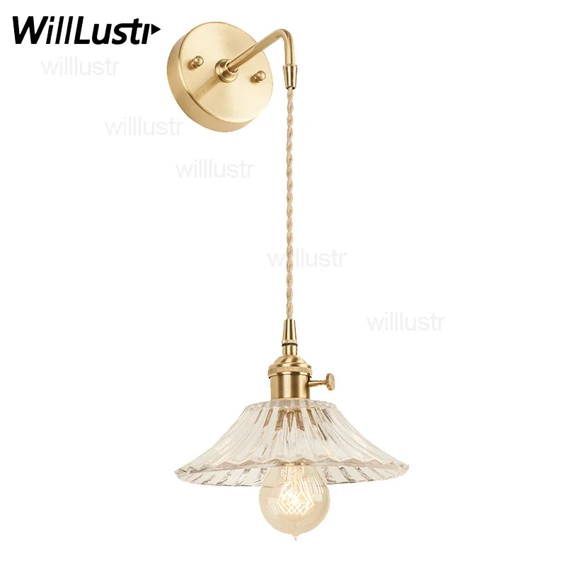 pressed glass wall lamp vintage crystal clear wall sconce luxury brass base home dinning room hotel bar restaurant lamp