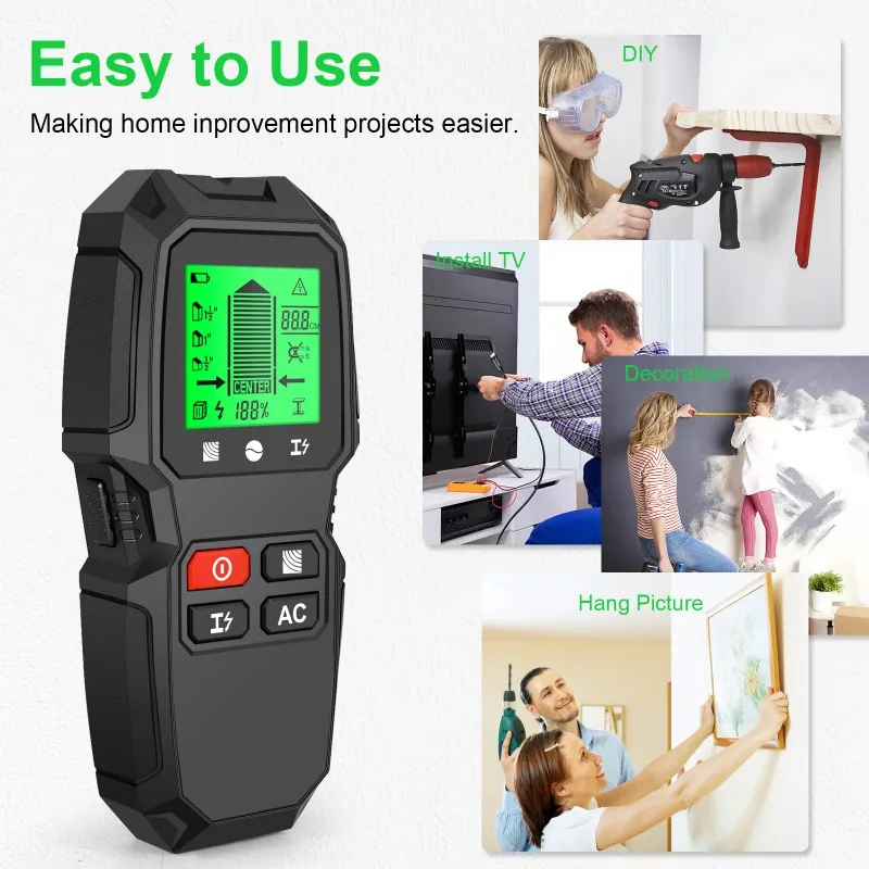 Wall Stud Finder Sensor Wall Scanner 5 in 1 LCD Electronic Detector Edge Center Wood Current Metal AC Live Wire Detection