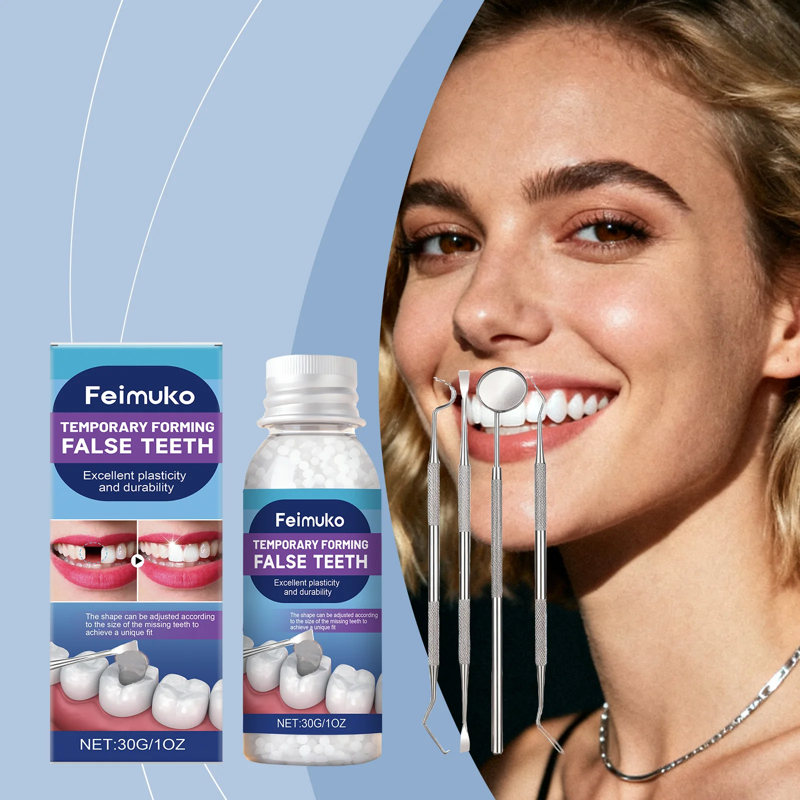 Moldable Denture Gel for Custom False Teeth, Convenient to Use, Effectively Boosts Your Smile and Restores Confident Dental Beau