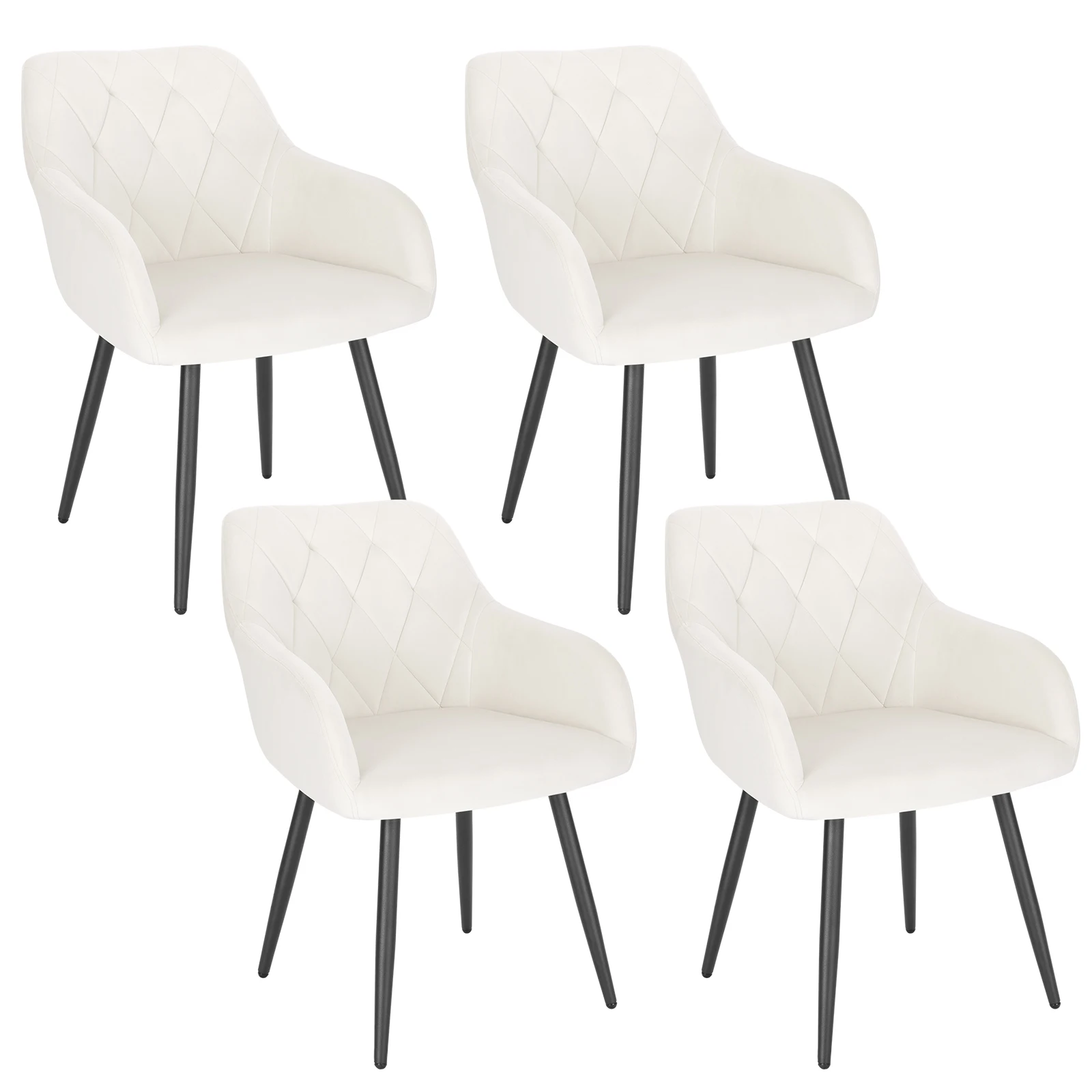 4 stks/set Eetkamerstoel Gestoffeerde Zitting Fluwelen Scandinavische Fauteuil Keukenstoel met Rugleuning Armleuningen voor Slaapkamer Woonkamer