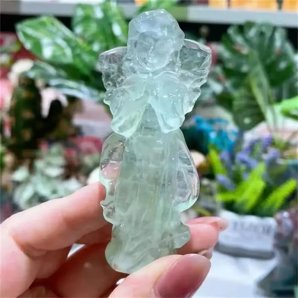 New Natural Fluorite Angel Wings Figurine Hand Carved Crystals Statue Healing Stone Gemstone Reiki