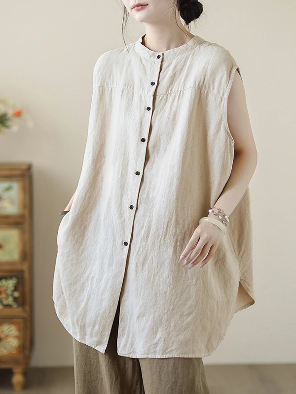 

Чистый цвет льняной Svel irt Jaet, большой размер, женский повседневный открытый кардиган с воротником-стойкой, средней длины спереди, одежда Ba