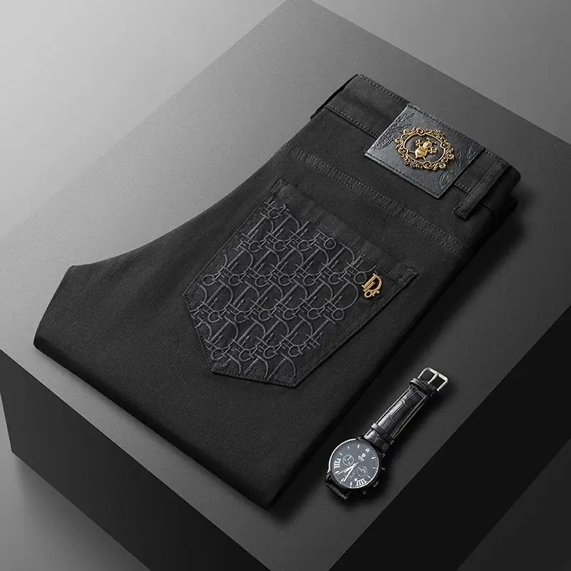 New Stretch Business Casual Jeans Autumn Winter Men's Classic Slim Trousers Black Blue Straight Male Y2K Denim Pants Large Size