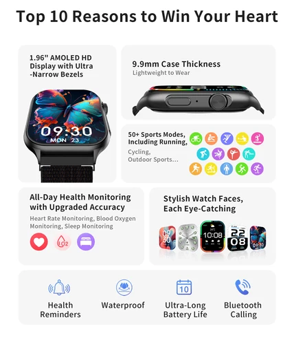 Imagen 2 del producto Reloj inteligente Lenovo para mujer, control de la salud, frecuencia cardíaca, llamada Bluetooth, 1,96 pulgadas, HD AMOLED, resistente al agua IP68, reloj inteligente para Android IOS