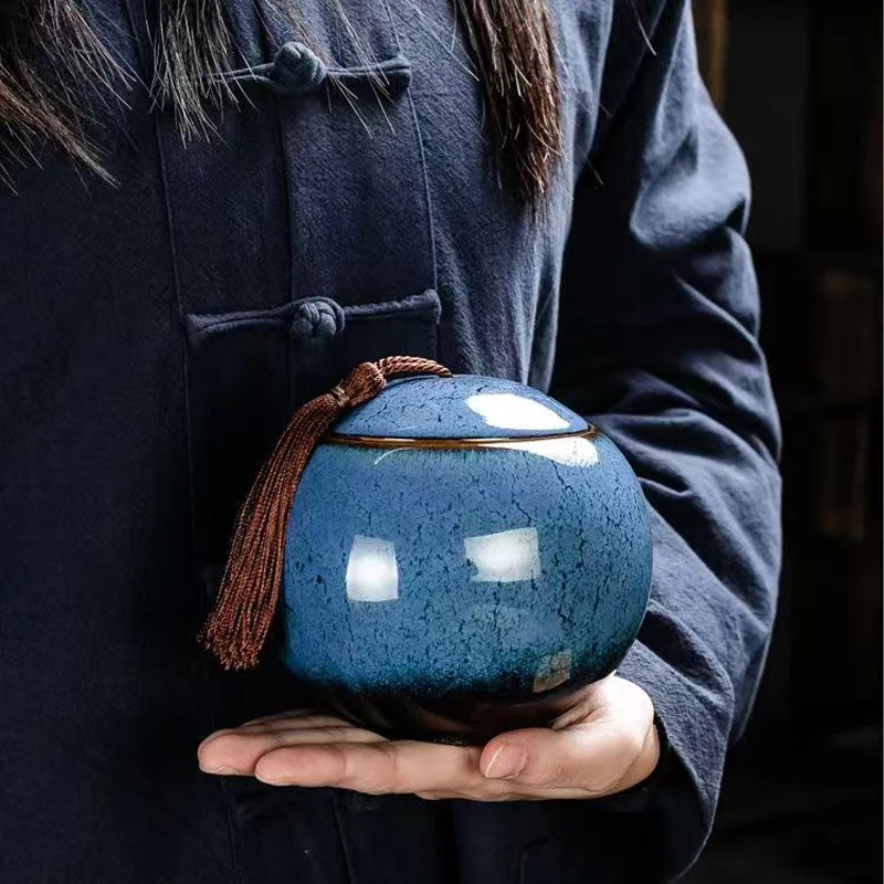 Creative Spherical Ceramic Tea Caddy Tea Set Household Large-capacity Sealed Storage Tank Moisture-proof Coffee Bean Caddy Decor