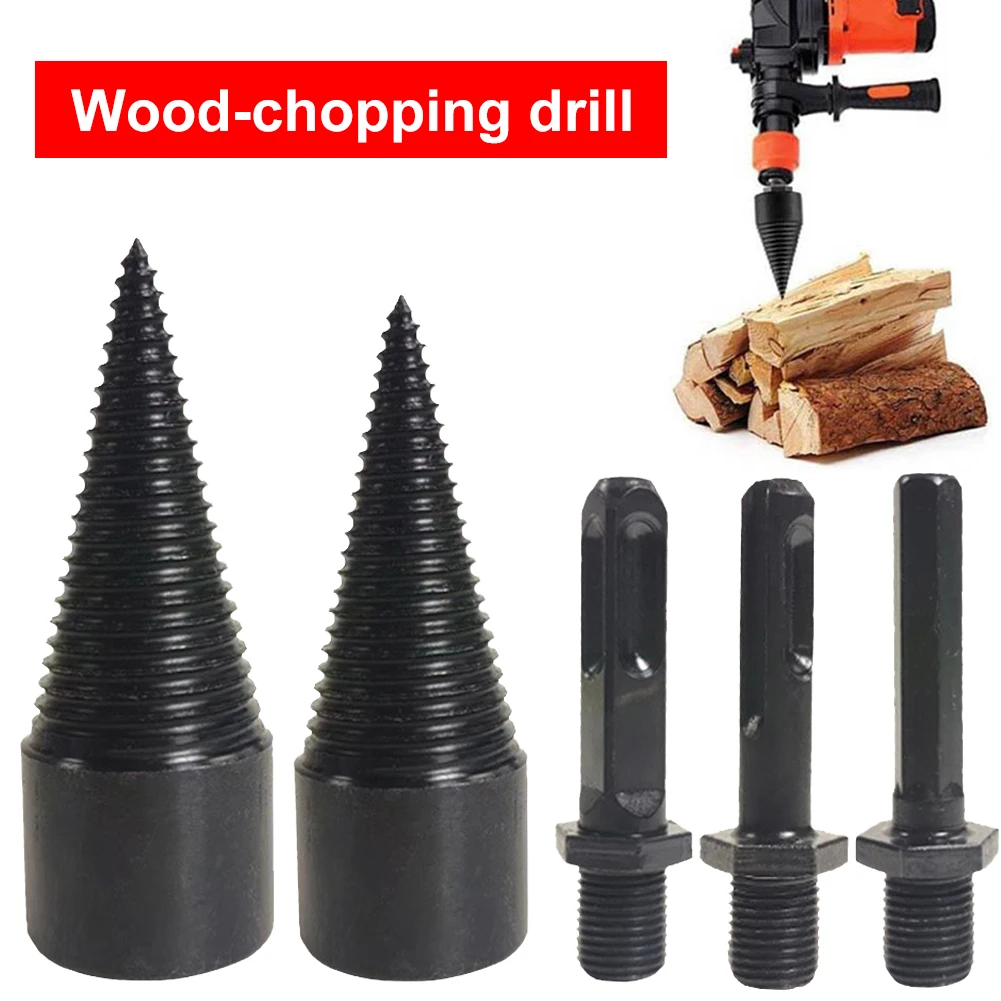 32+42mm Wood Drill Bit Splitter w/ Square/Round/Hex Shank Firewood Drill Bit Log Splitter Screw Cones Bit for Hammer Drill