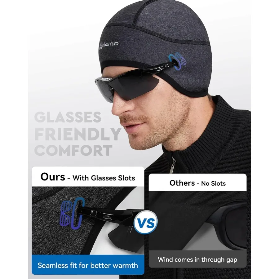 Skull Cap Helmet Liner with Glasses Holes Winter Thermal Cycling Cap for Men and Women Cycling Hat Beanie