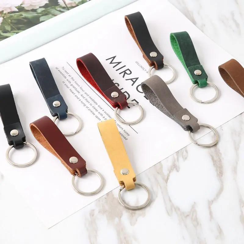 

Wholesale Fashion Handmade Leather Car Keychain for Men Women Waist Hanging Pattern Cowhide Key Chain Wallet Keyring Keyholde
