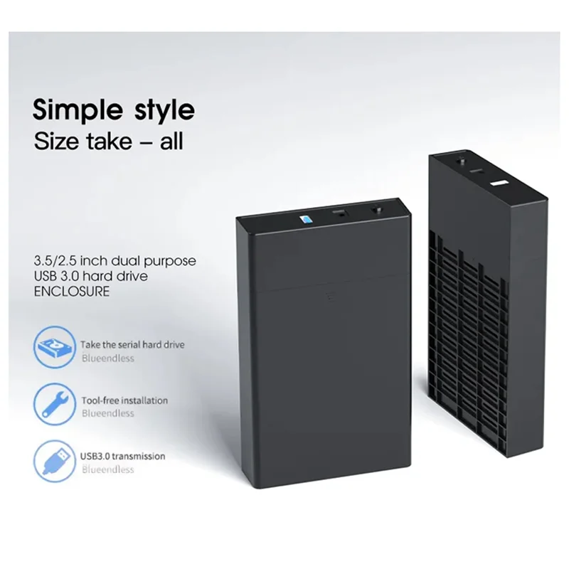 

2Pcs 3.5-Inch 2.5-Inch SATA Hard Drive Box USB3.0 Tool-Free High-Speed Transmission Notebook Mobile Hard Drive Box