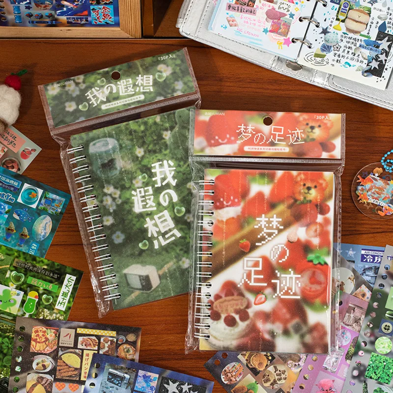 

2Style 40Sheets/bag Die Cutting Coil Stickers Book Time Story Series Ancient Early Wind Material Handbag DIY Collage