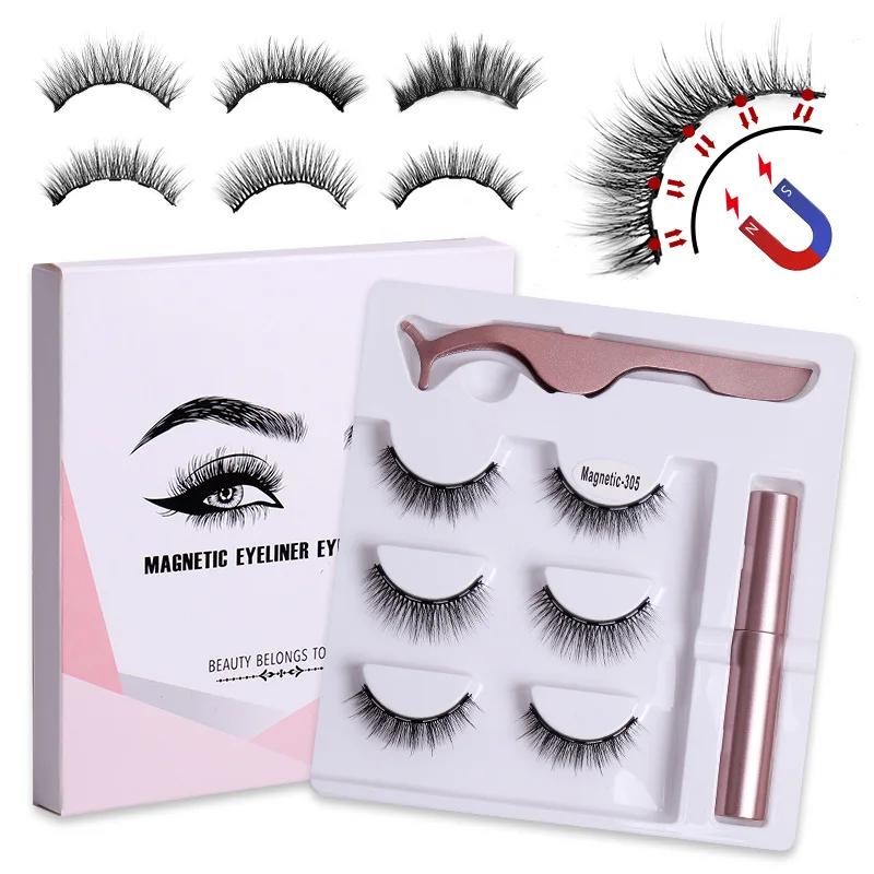 Magnetic eyelash eyeliner, the most natural looking magnetic eyelash kit application, the best 8D, 3D look, reused false eye eyelashes, glue, strong Waterproof Liquid Liner