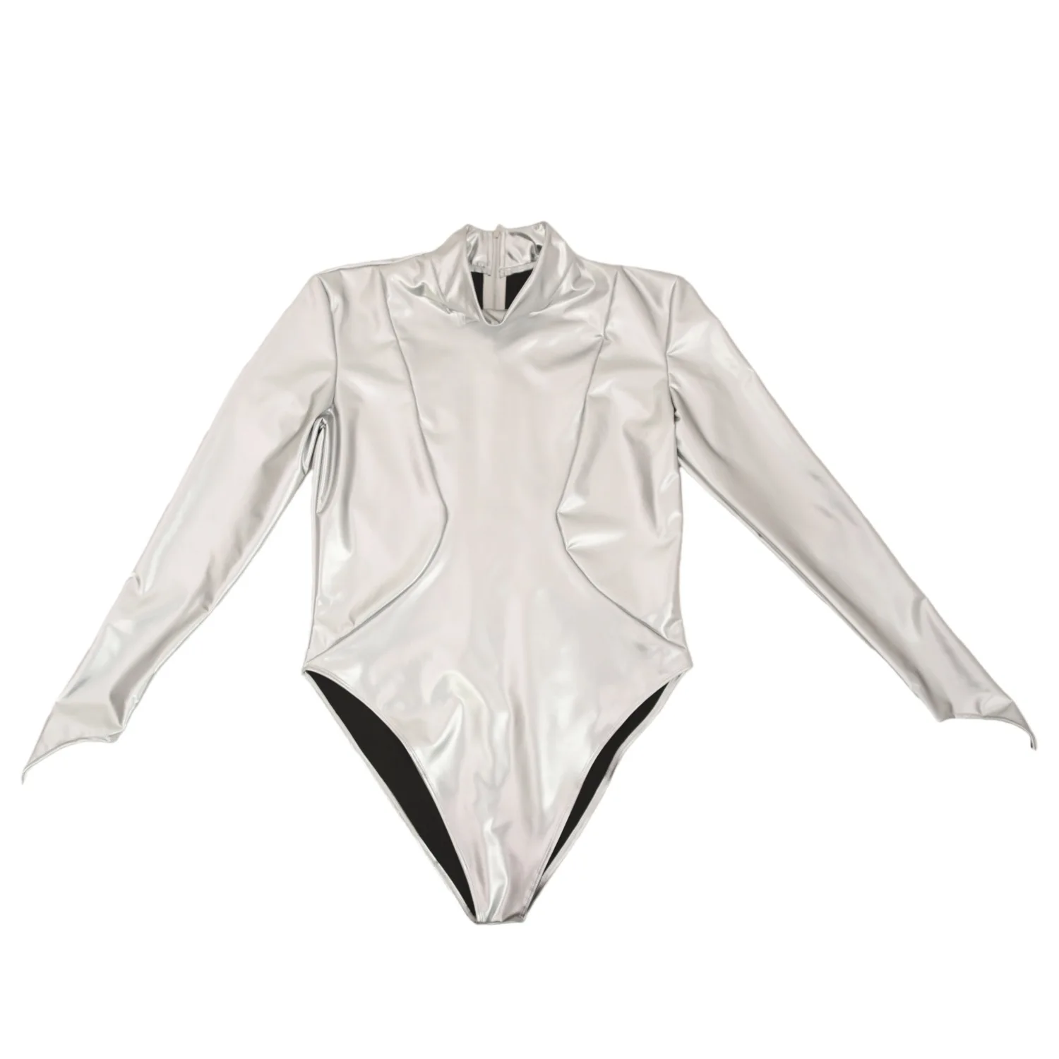 

Wet Look PVC Catsuit Shiny High Cut Leotard 3D Chest Splicing Skinny Shaper PU Leather Sukumizu Body Tops Pole Dancing Bodysuits