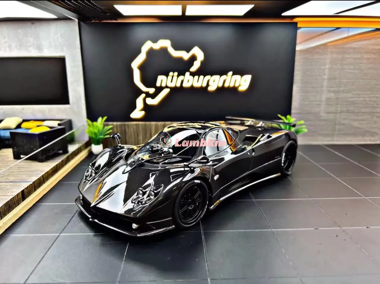 Almost Real AR 1/18 Zonda F 2005 Pagani Black Carbon Fiber # Openable High End Collectible Ornament Miniature