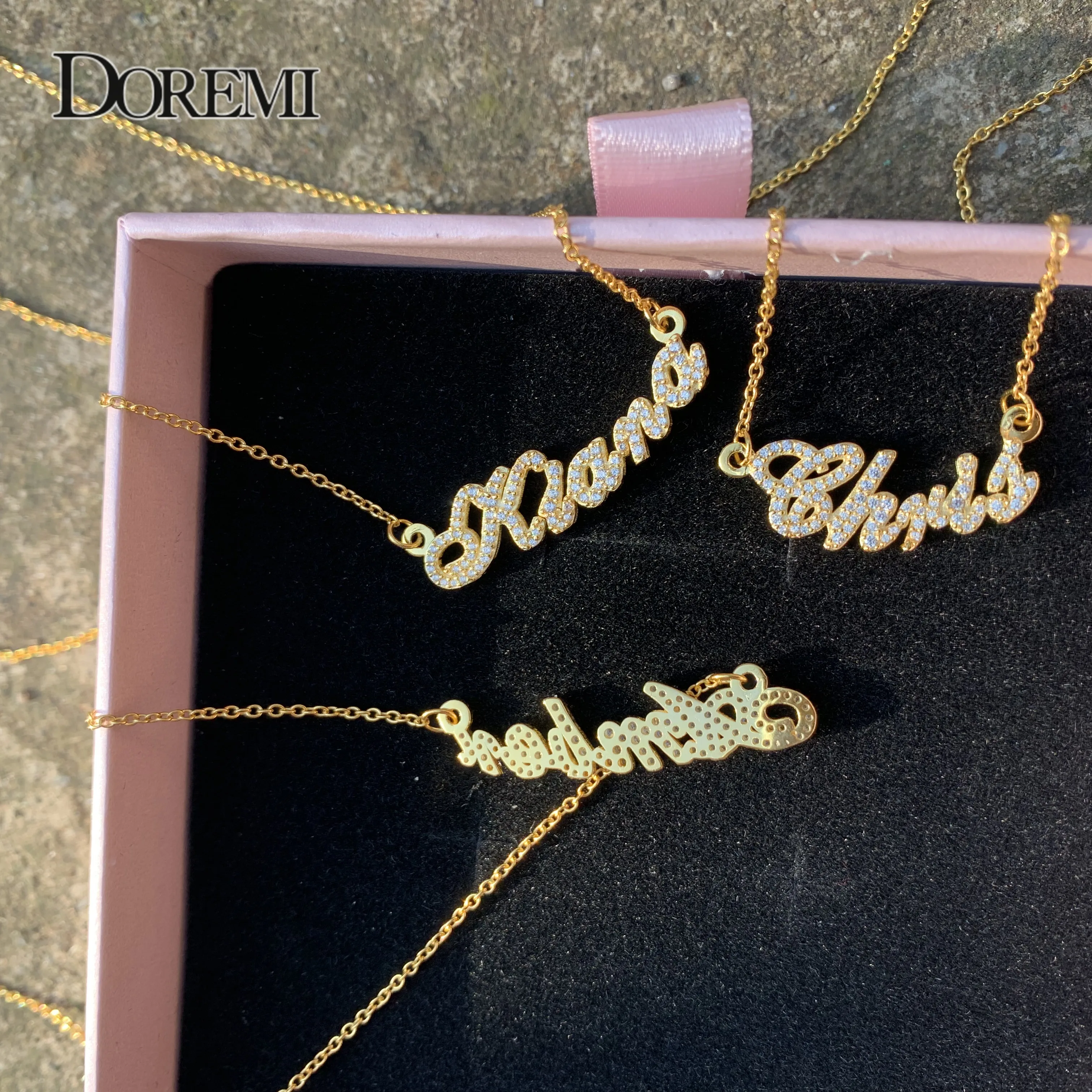 DOREMI S925 Custom Name Necklace Crystal Pendant s925 Sterling silver Chain Zircon Letter Necklace for Mom Women  Anti-allergy