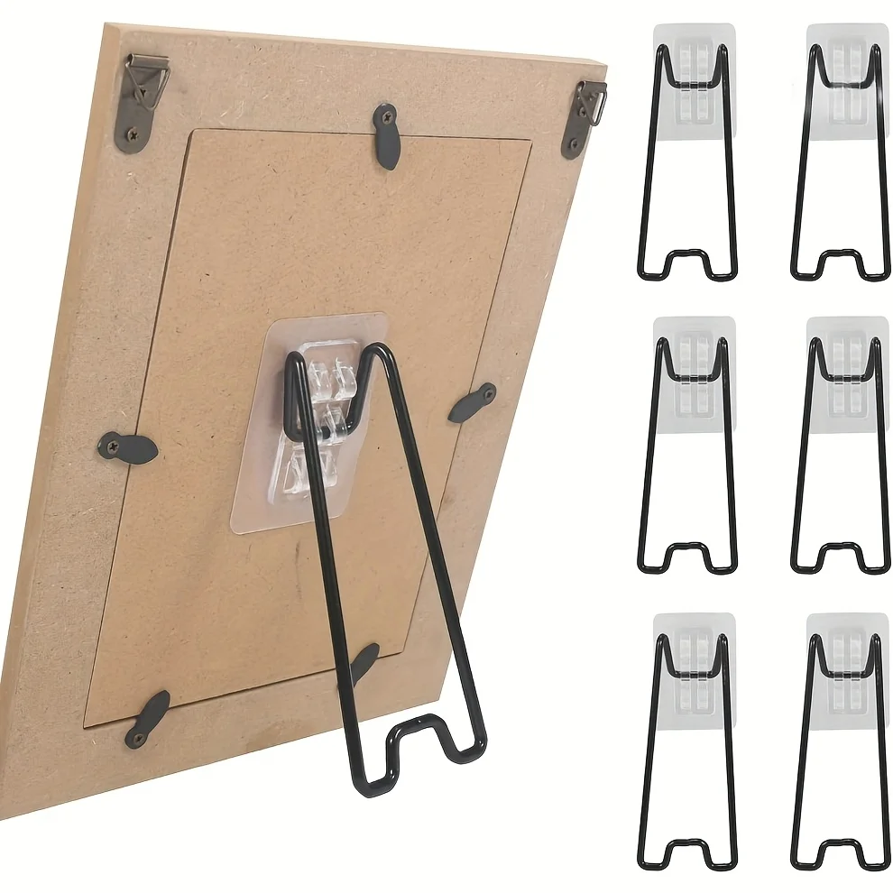 2‑Pack Self‑Adhesive Photo Frame Stands, 3‑Angle Adjustable Black Metal Display Stand for Photos Artwork Home Exhibition Decor