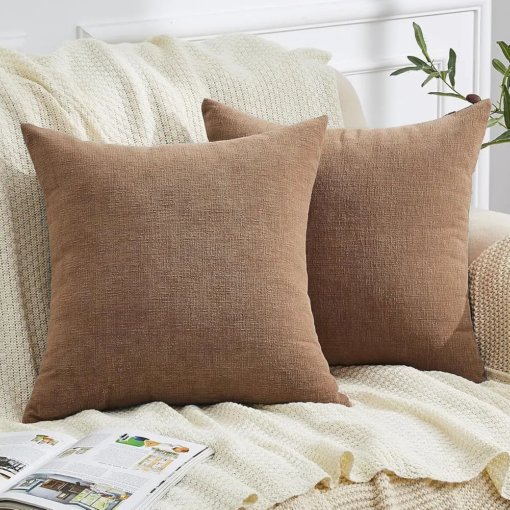 

Decorative Square Throw Pillow Covers 18""X18"" H Set Of 2, Super Soft Chenille Pillows Cover Fall Pillowcase For Living Room