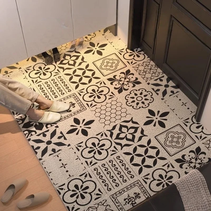 

Bohemian Geometric PVC Door Mat, Mud Scraper Non-slip Rubber Back Entrance Rug, Washable Vintage Floral Floor Mat, Dirt Trapper