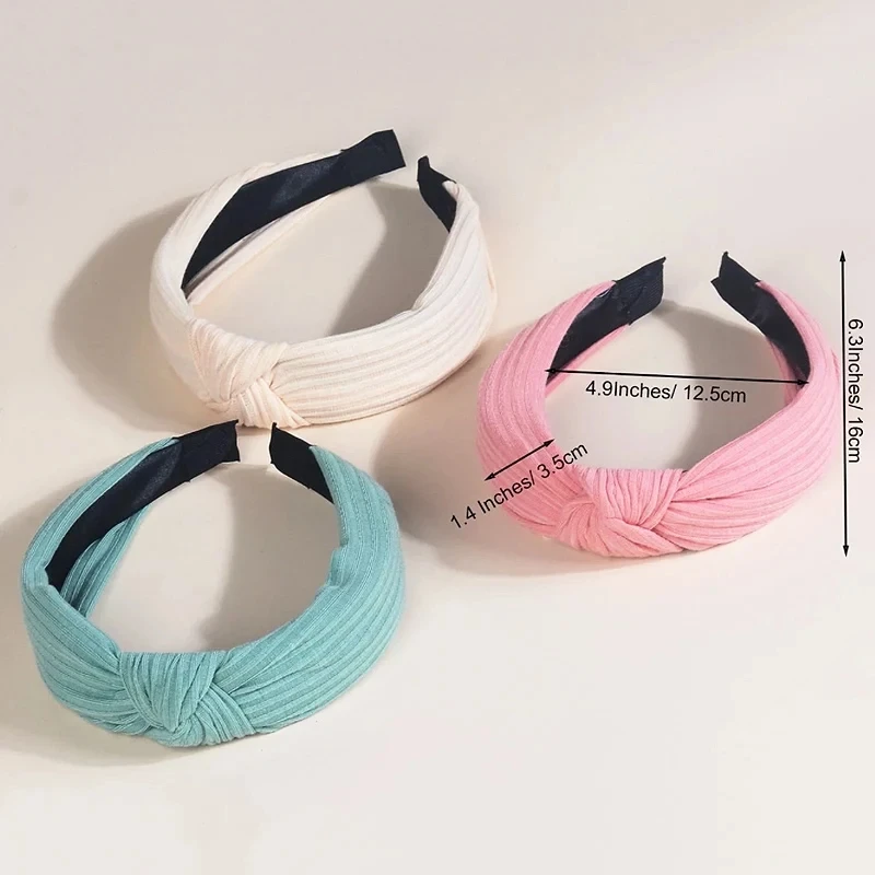 3Pcs Fashion Knotted Headbands for Women Simple Solid Color Hair Band Cross Knot Cloth Hairbands Girls Hair Accessories