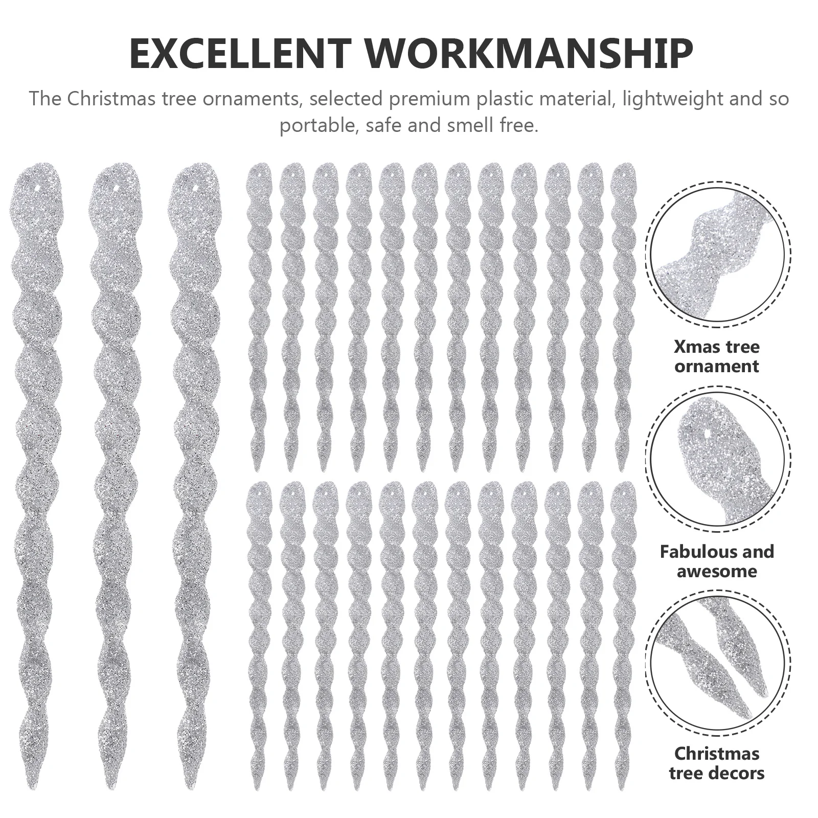 

60Pcs Christmas Icicle Drop Hanging Ornament Xmas Tree Decoration Party Favor Winter Decor Xmas Icicle Pendant