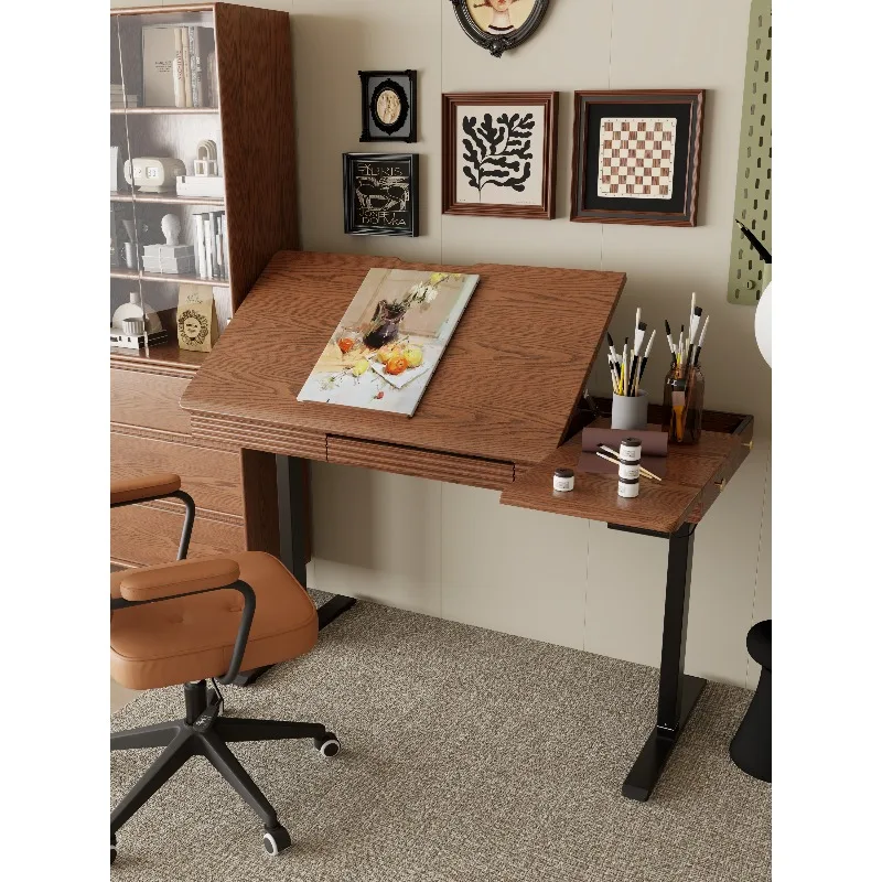 Winter wood solid wood tilting painting table, electric lift computer table, home calligraphy table designer workbench desk