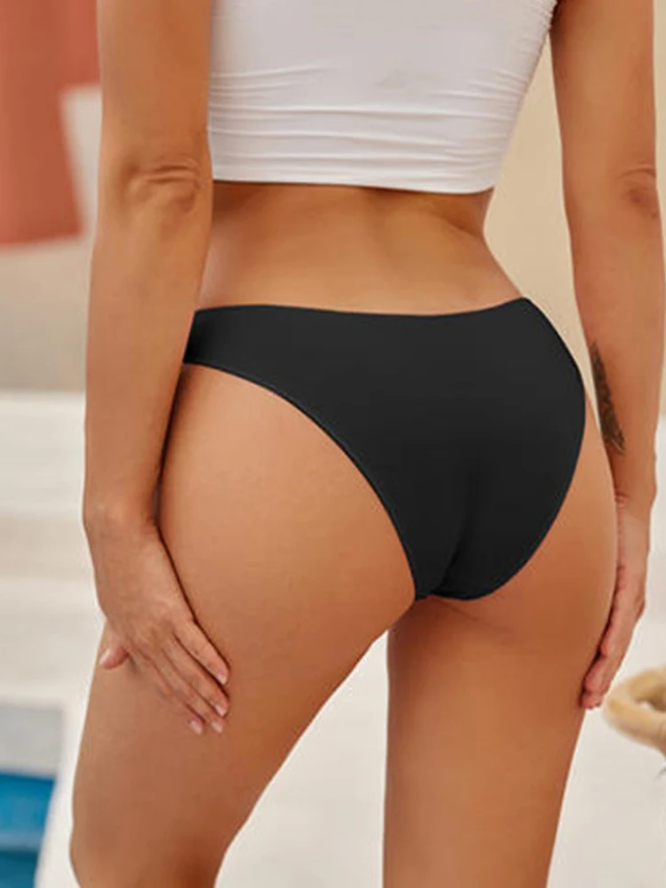 4-teiliges Set Damen Baumwoll-Slips Sexy Niedriggeschnittene Unterhosen Atmungsaktive Unterwäsche für Frauen Dehnbare Slips in Unifarben – Detail 2