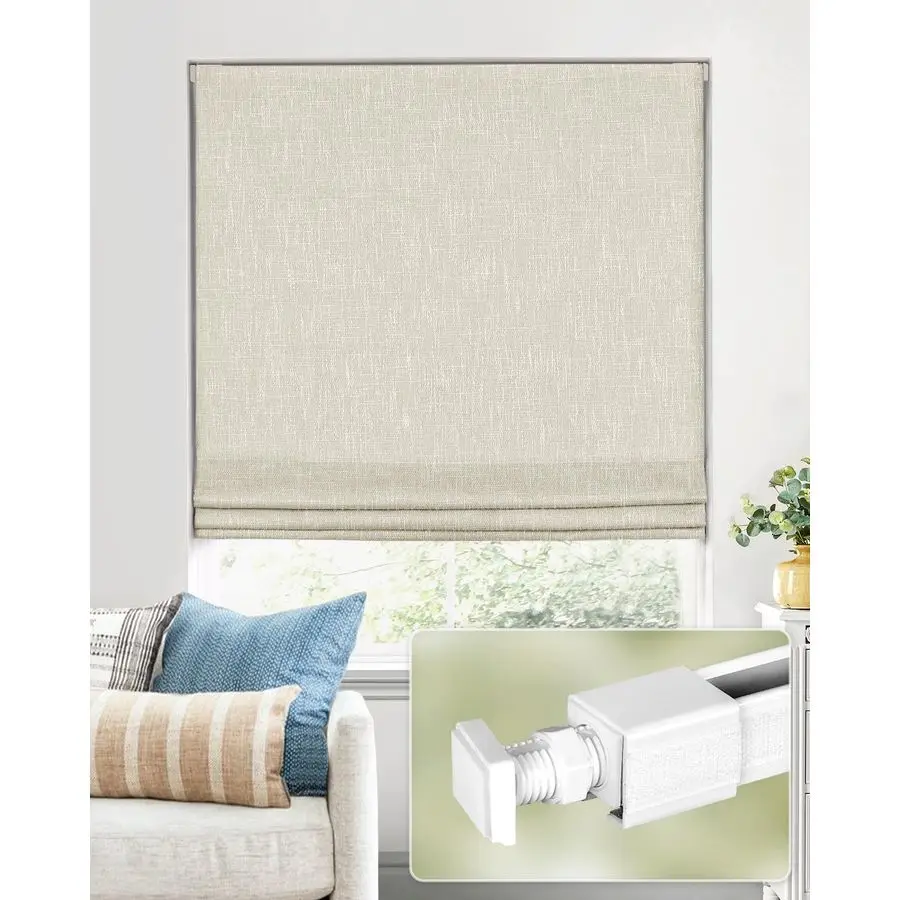 

Tools No Drill Cordless Roman Shades for Indoor Windows 100 Blackout, for Window Size 35 W 64 H Beige