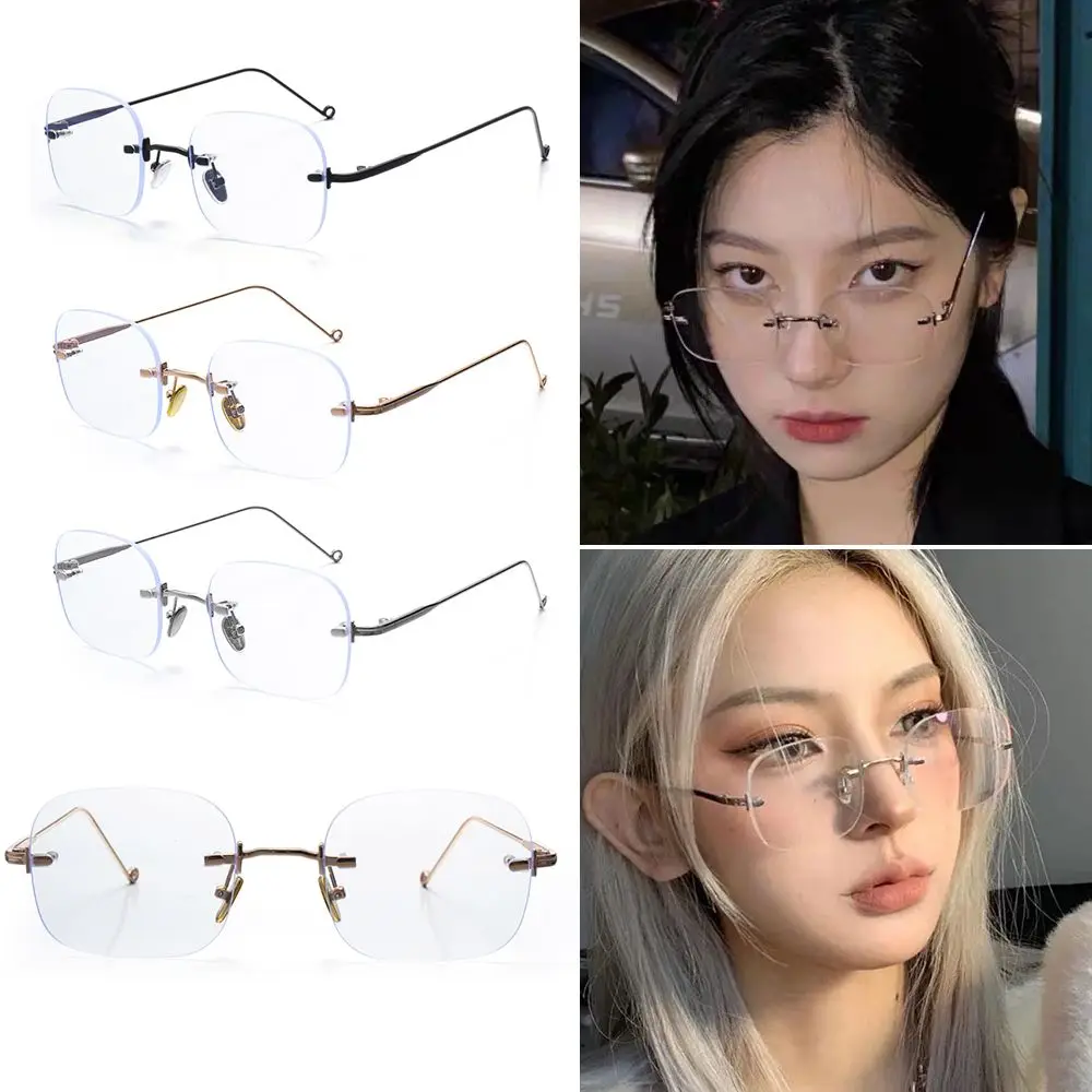 Gift Metal Square Glasses Transparent Clear Eyeglasses Frameless  Eyewear Zero Diopter Glasses