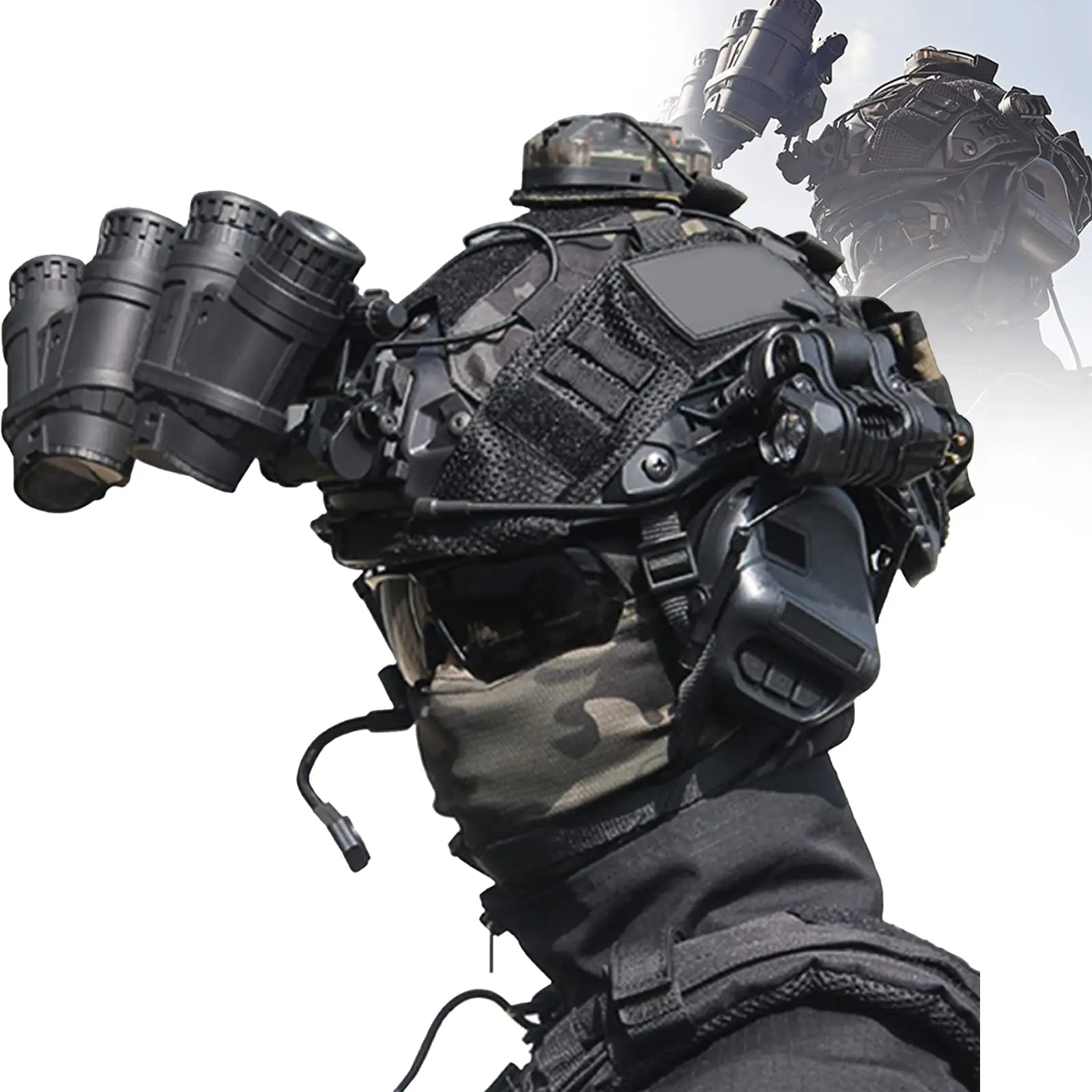 

Tactical Airsoft Fast Helmet Set With Nvg Mount Base Headset Flashlight Signal Light Goggles For Hunting Protective Equipment.