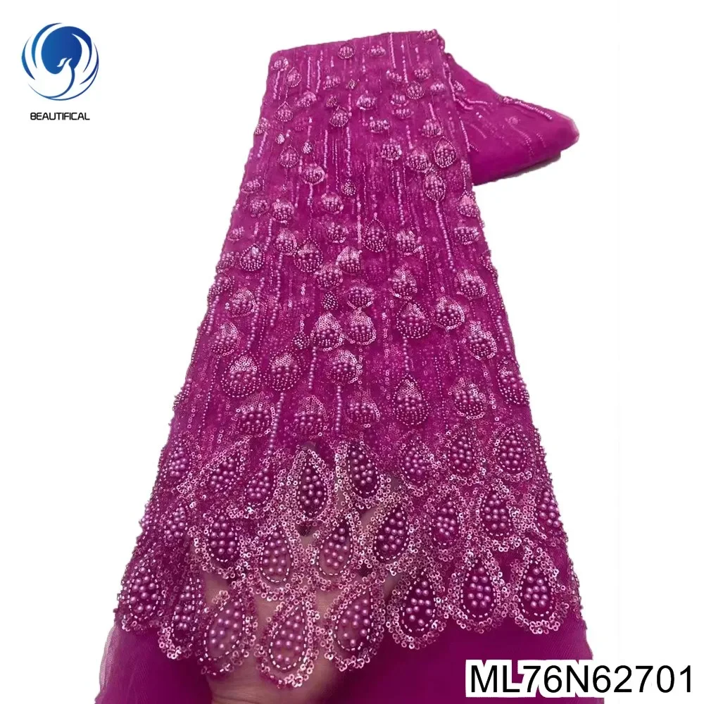 

Water Drop Pattern Design, Sequins and Beads Sewing Fabric , African Tulle Lace, High-end Evening Dress, ML76N627