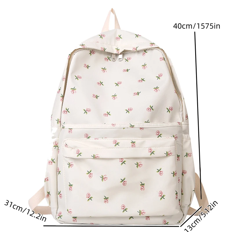 Korean Version Nylon Floral Backpack School Flower Fashion Backpack Junior High School Backpack Travel Bag