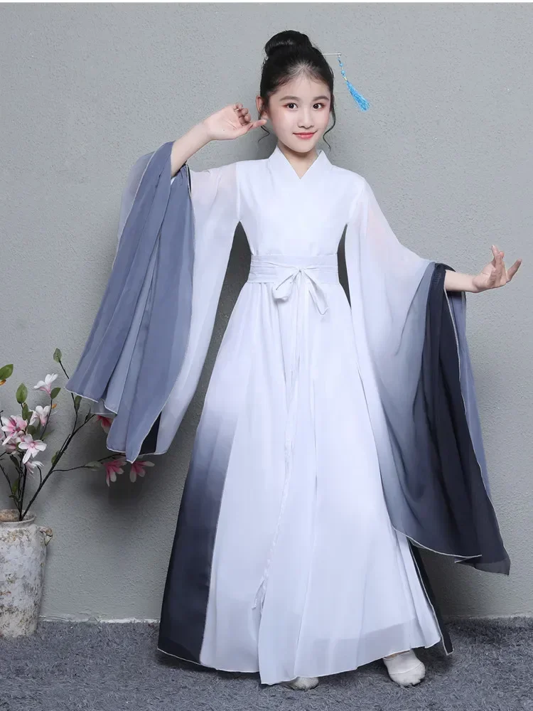 Girls Traditional Dance Costume Fairy Folk Dress Stage Wear Children Hanfu Classical Dance Costumes Fan Dance Outfit Performance