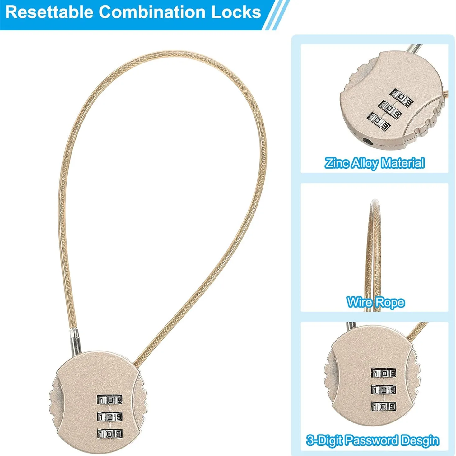 40cm Cable Combination Lock, 3 Digit Outdoor Waterproof Padlock Code Lock Cable Luggage Locks for Backpack, Suitcase image 3