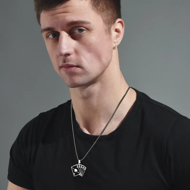 2025A poker pendant, a versatile and fashionable hip-hop long necklace for both men and women