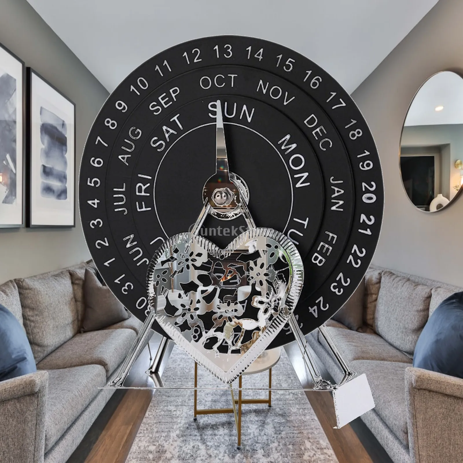Decorative Rotating Iron Perpetual Calendar Disc Style Desktop Display for Livingroom Office Shop Bar