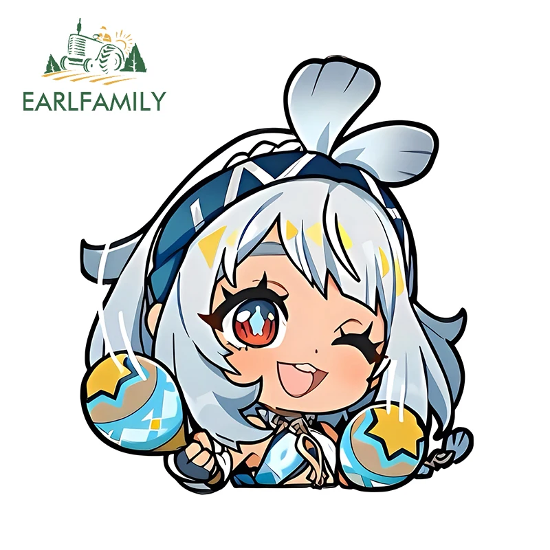 EARLFAMILY 13cm × 11.7cm For Mualani Genshin Impact Cute Peeker Design Car Stickers Cartoon Girl Decals Nice Car Door Protector