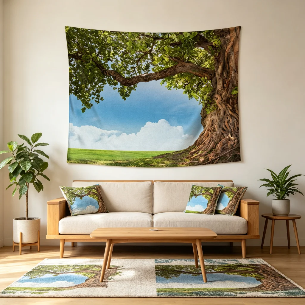 1PC Big Tree Arch View Art Print Backdrop Banner, Bedroom Living Room Photo Background, Polyester, Home Decor, Wall Art