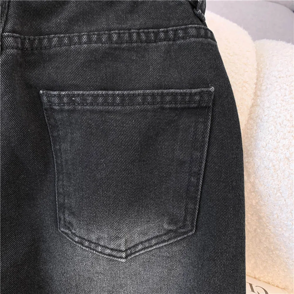 High Waist Casual Trousers for Women Black Grey Faded Straight Leg Jeans Vintage Style Suitable for Every Season