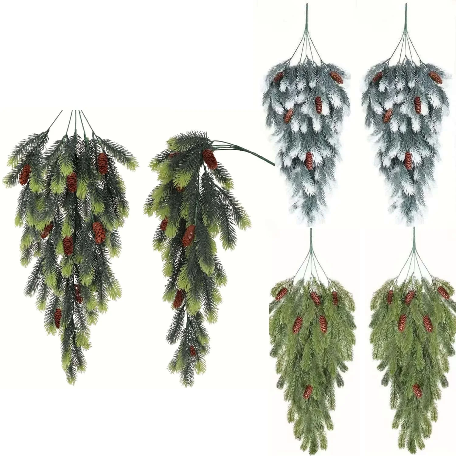 قطعتان من زينة دمعة الأرز الاصطناعية لعيد الميلاد، دمعة صنوبر نورفولك الثلجية الصناعية - عيد الميلاد - ديكور موسمي