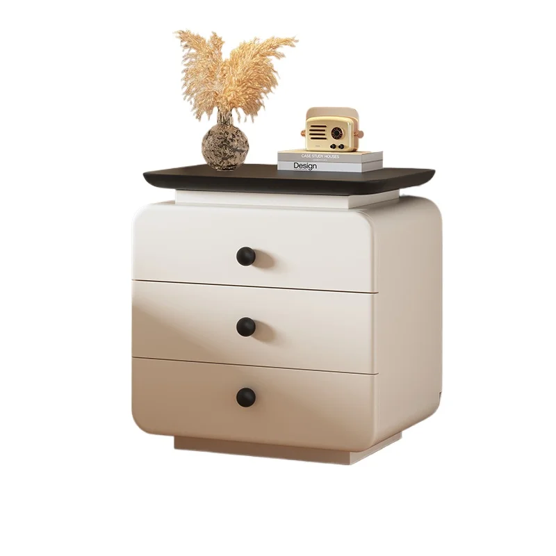 منضدة كريمية عتيقة من الخشب الصلب - خزانة تخزين لغرفة النوم حديثة وبسيطة، بدون تجميع أثاث مدمج #6