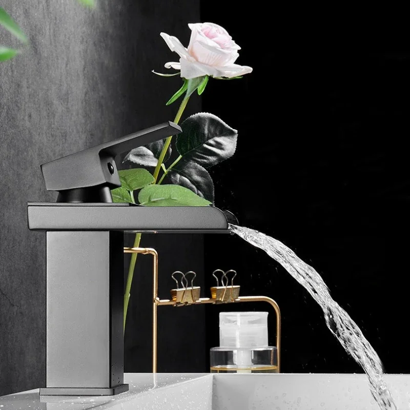 304 Stainless Steel Matte Black Nordic Waterfall Basin Faucet Hot Cold Anti-Splash Vessel Sink Tap