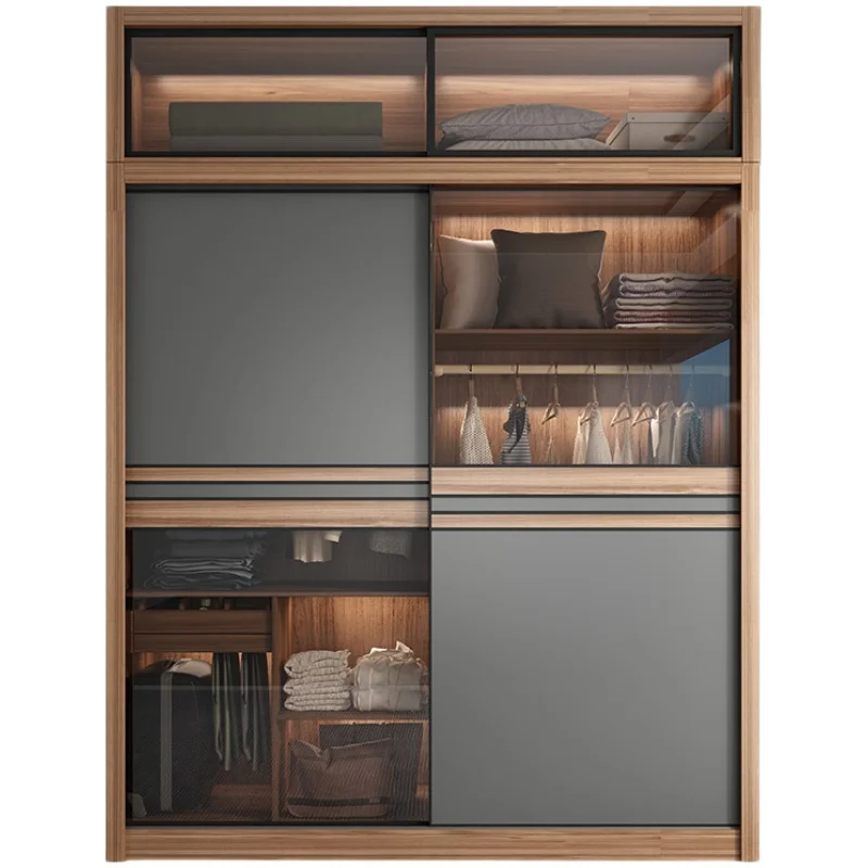 

Nordic sliding door wardrobe, bedroom, household small unit cabinet, simple and modern sliding door storage combination wardrobe