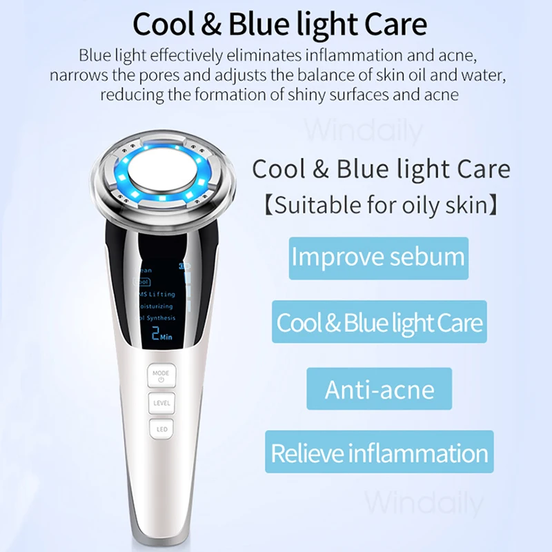 ใหม่ 5 in 1 EMS ร้อนเย็นเครื่องนวดหน้า LED Light การสั่นสะเทือนกําจัดริ้วรอยผิวกระชับ Face Care Face Lifting อุปกรณ์ความงาม