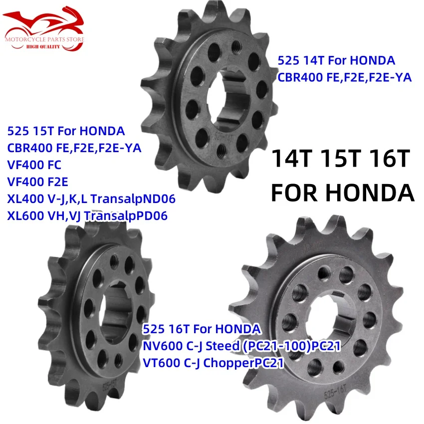 525 14T 15T 16 Teeth For Honda CBR 400 VF400 FC VF400 400CC F2E NV600 XL400 xl 600 VT600 motorcycle Sprocket Chain 525 14T Wheel